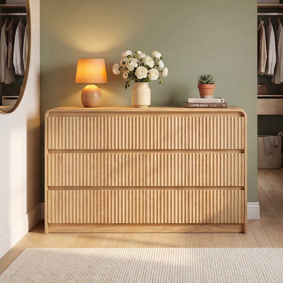 Avelia Fluted Wood Dresser with Curved Anti-Collision Design - Innovar