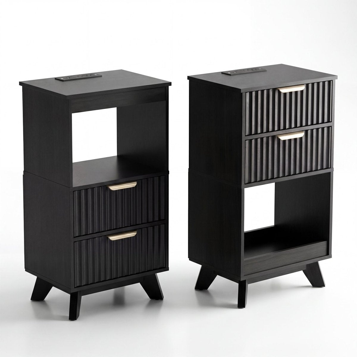 Avelia Fluted Wood Nightstand with Built-in Charging Station - Innovar