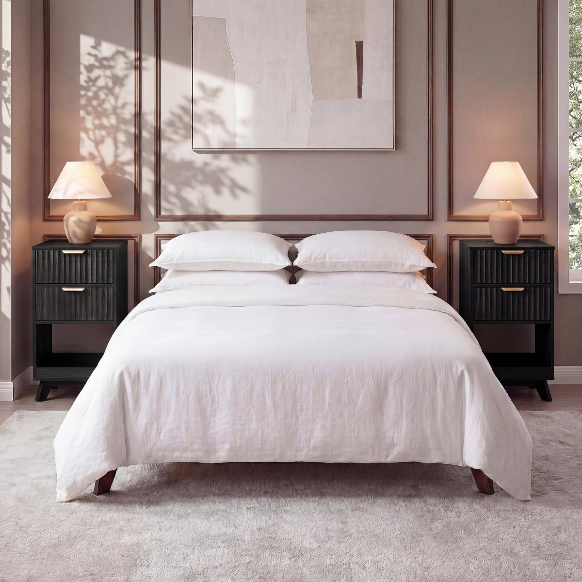 Avelia Fluted Wood Nightstand with Built-in Charging Station - Innovar
