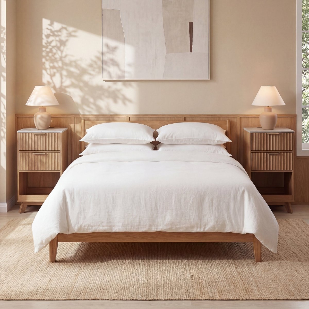 Avelia Fluted Wood Nightstand with Built-in Charging Station - Innovar