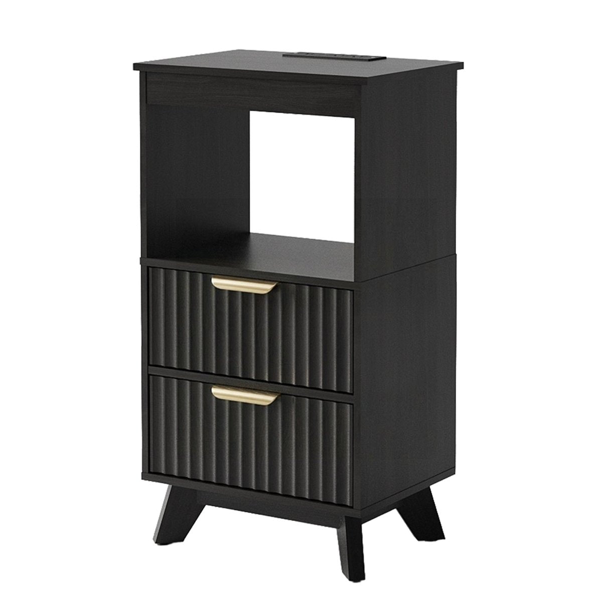 Avelia Fluted Wood Nightstand with Built-in Charging Station - Innovar