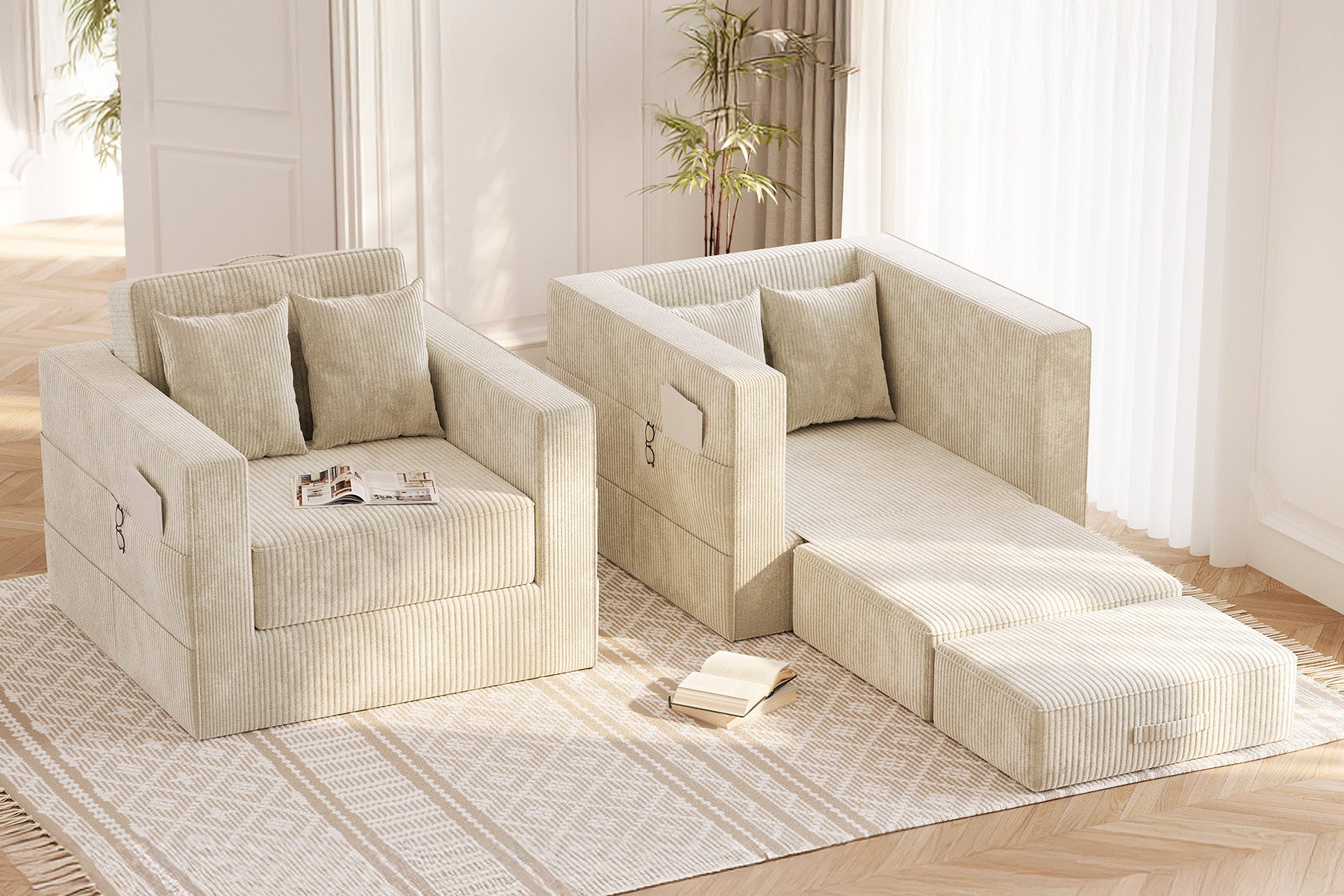 Innovar 1 Seat Boneless SleepCore HighBack Corduroy Sleeper Sofa Bed