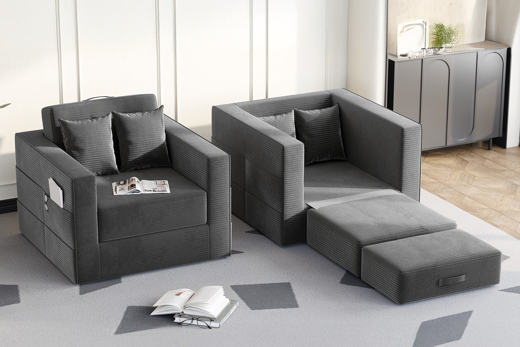 Innovar 1 Seat Boneless SleepCore HighBack Corduroy Sleeper Sofa Bed