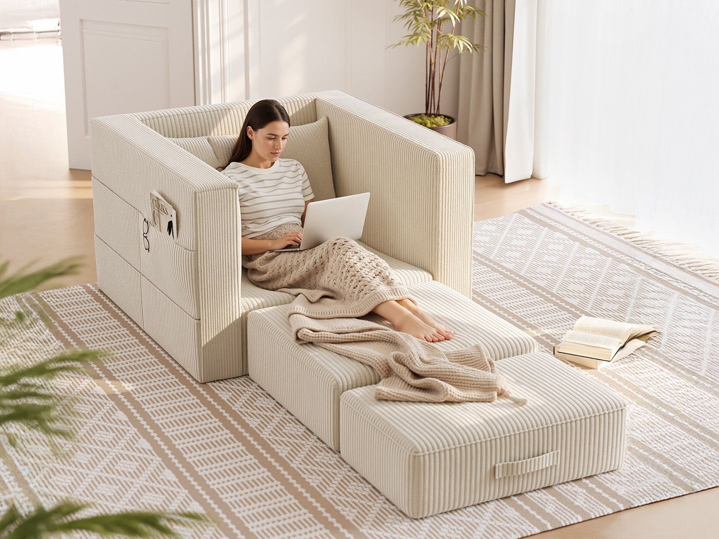 Innovar 1 Seat Boneless SleepCore HighBack Corduroy Sleeper Sofa Bed