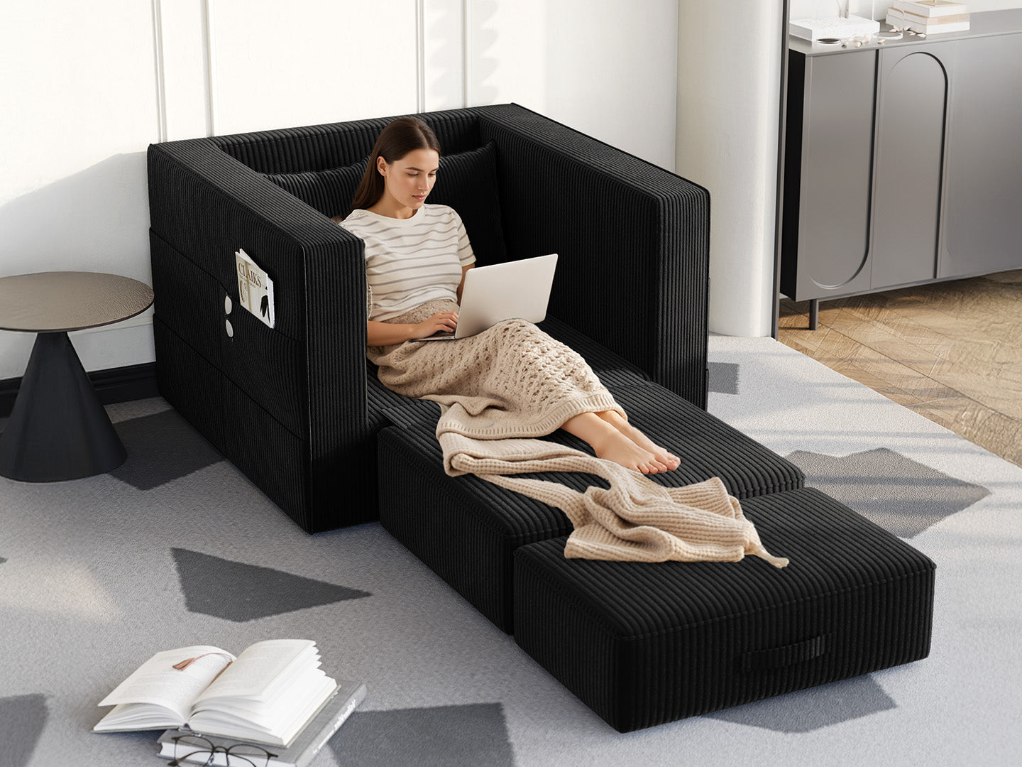 Innovar 1 Seat Boneless SleepCore HighBack Corduroy Sleeper Sofa Bed