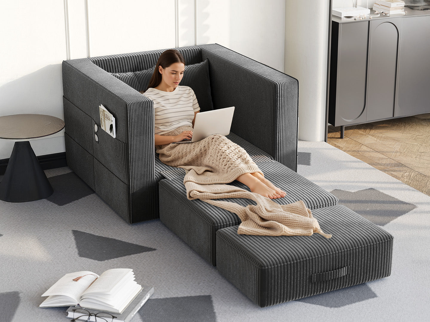 Innovar 1 Seat Boneless SleepCore HighBack Corduroy Sleeper Sofa Bed