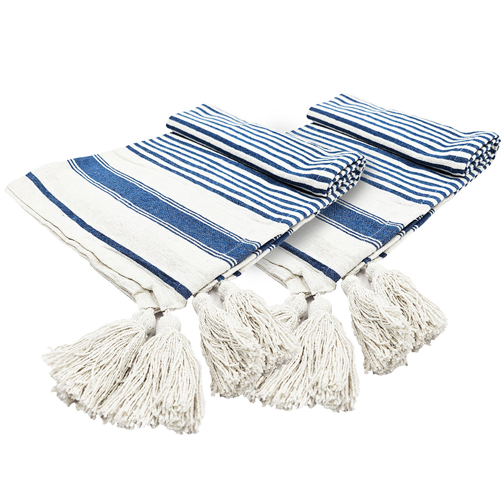 Classic Blue Stripe Tassel Throw