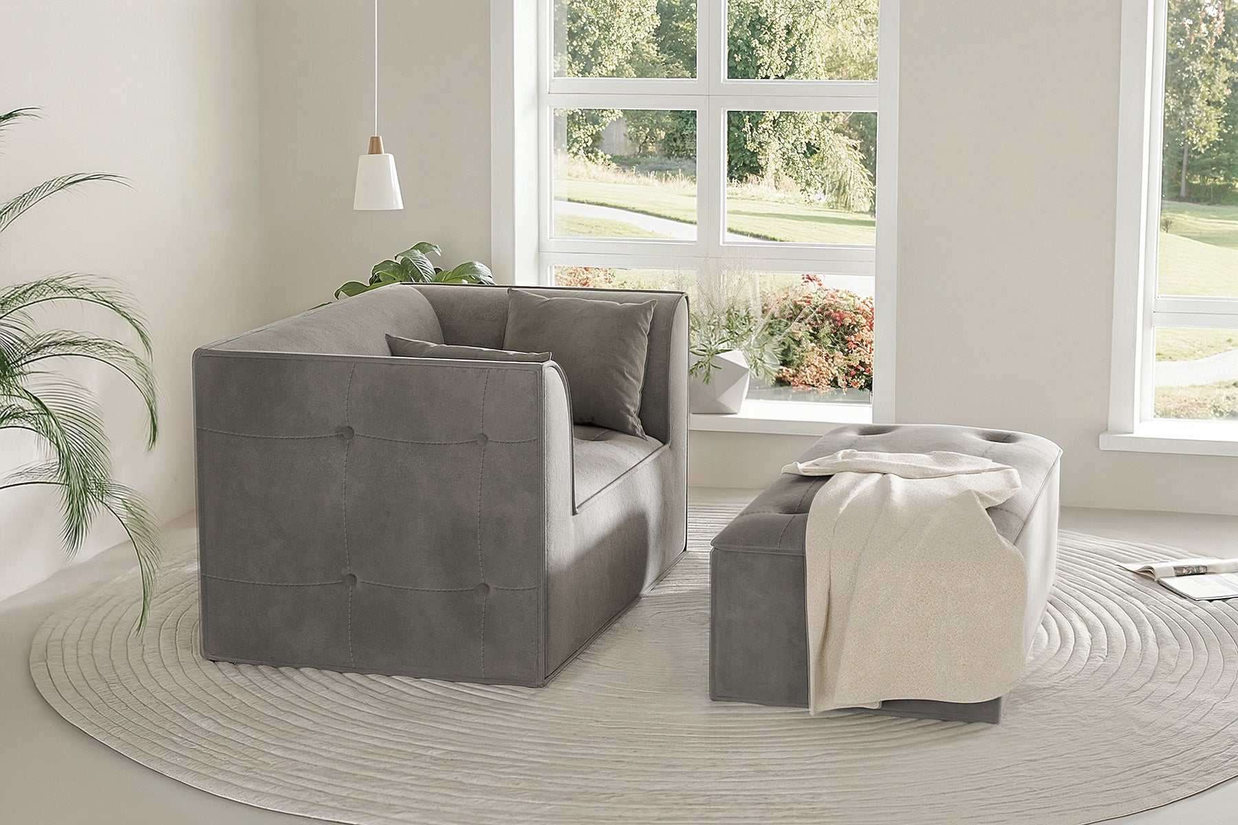 Innovar Cut Pile Tufted Loveseat Oversized Sofa Bed Loveseat with Ottoman