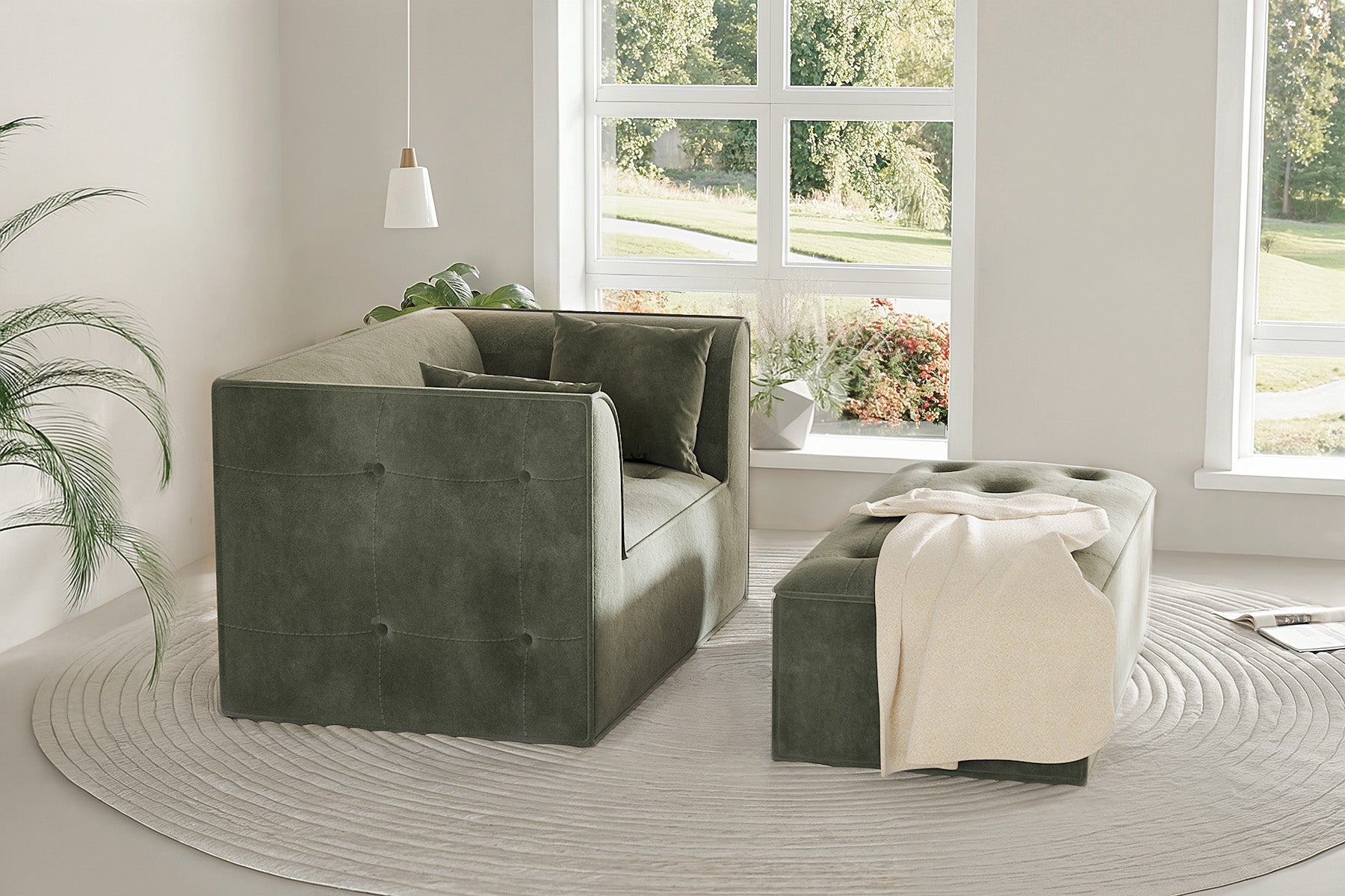 Innovar Cut Pile Tufted Loveseat Oversized Sofa Bed Loveseat with Ottoman