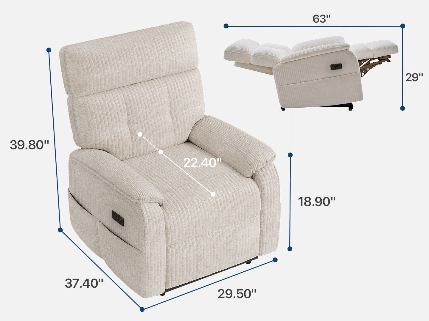 Innovar Oversized Corduroy Power Recliner Chair