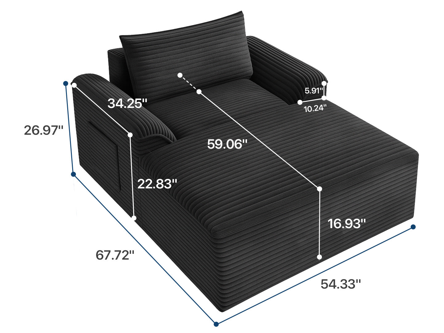 Innovar Oversized Corduroy Chaise Lounge Sofa Bed Loveseat