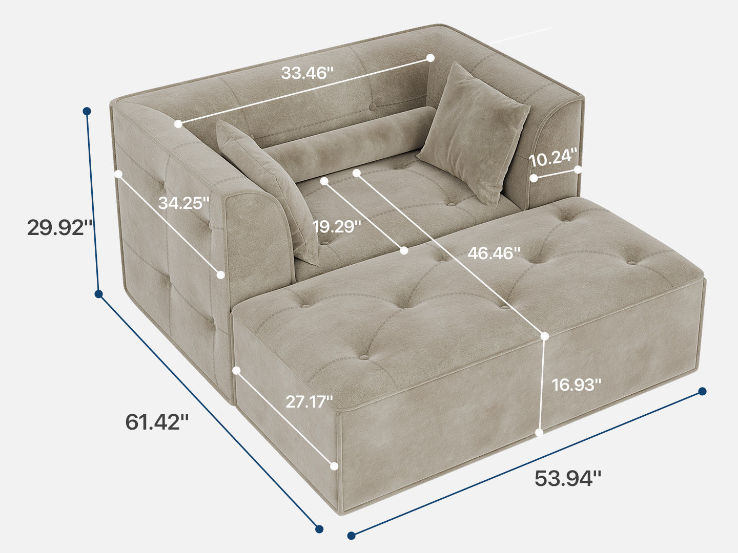 Innovar Cut Pile Tufted Loveseat Oversized Sofa Bed Loveseat with Ottoman