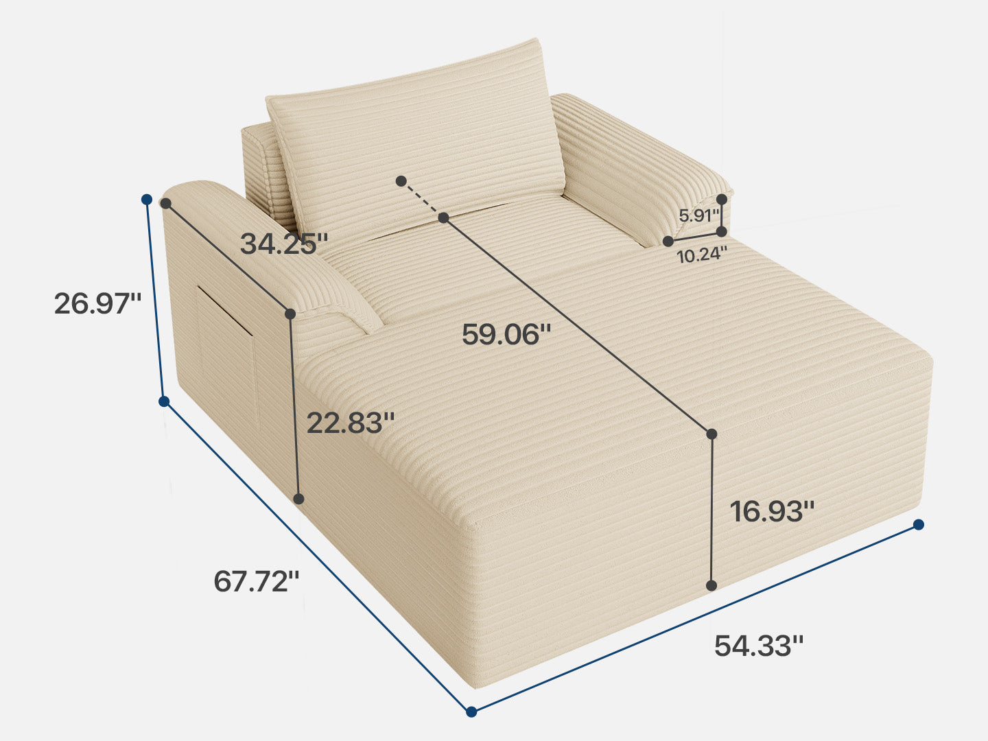 Innovar Oversized Corduroy Chaise Lounge Sofa Bed Loveseat