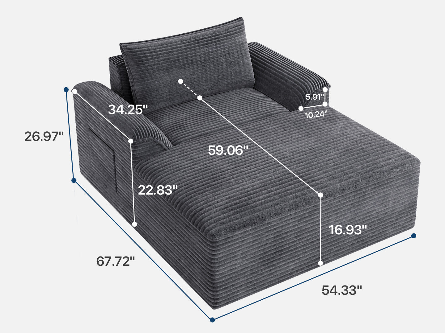 Innovar Oversized Corduroy Chaise Lounge Sofa Bed Loveseat